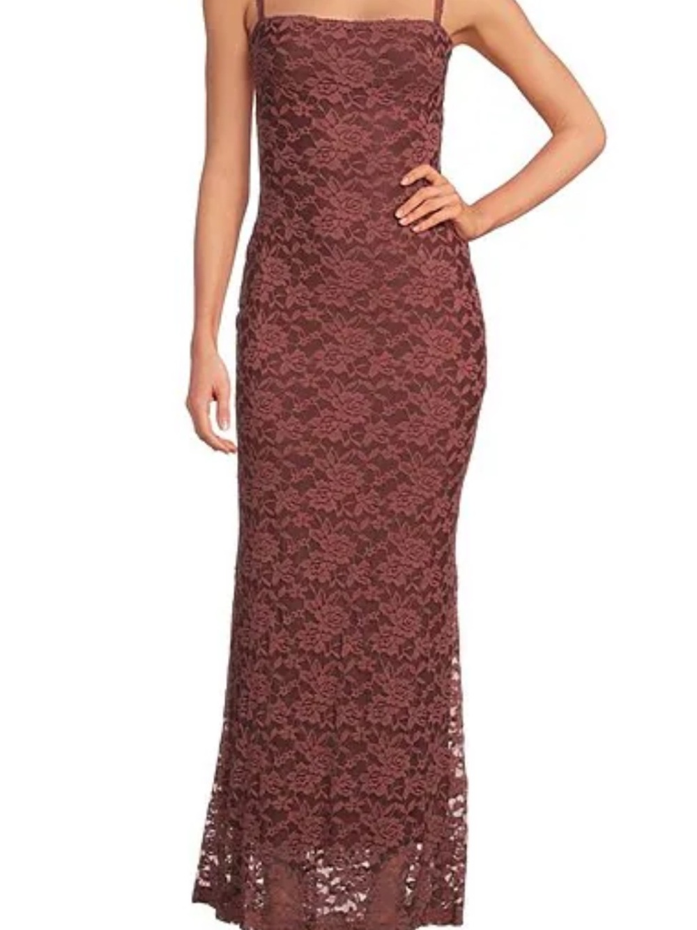 NIA Vetiver Square Neck Lace Long Dress